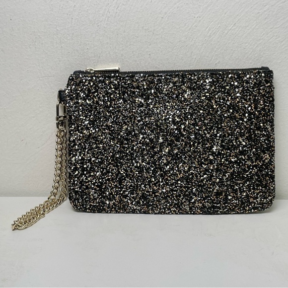 EXPRESS Y2K Gold Silver Black Glitter Sparkle Zip Wristlet Clutch - Picture 15 of 16